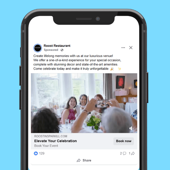 Graphic of iphone featuring an example of PPC advertising on Facebook.