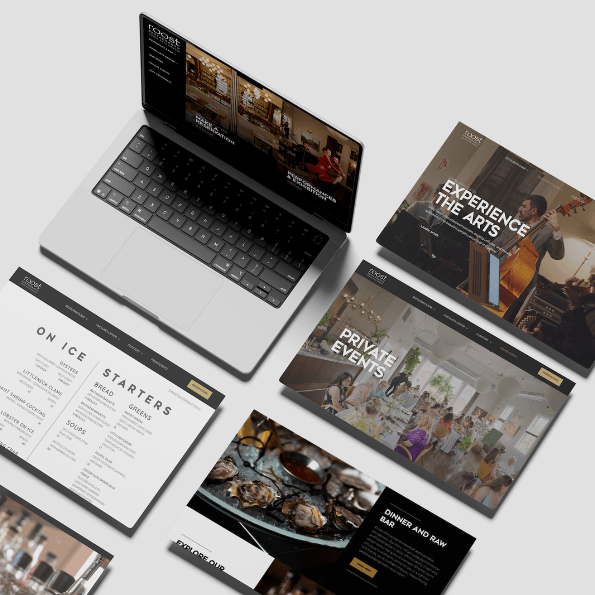 Mockup featuring laptop and multiple page designs.